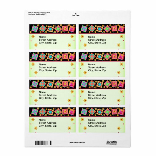 Quilt Blocks Zwart en Groen Verzendlabel (Full Sheet)