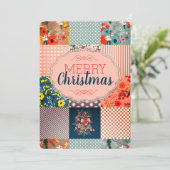 Quilt blokkeert quilter naadloze kerst feestdagenkaart (Staand voorkant)