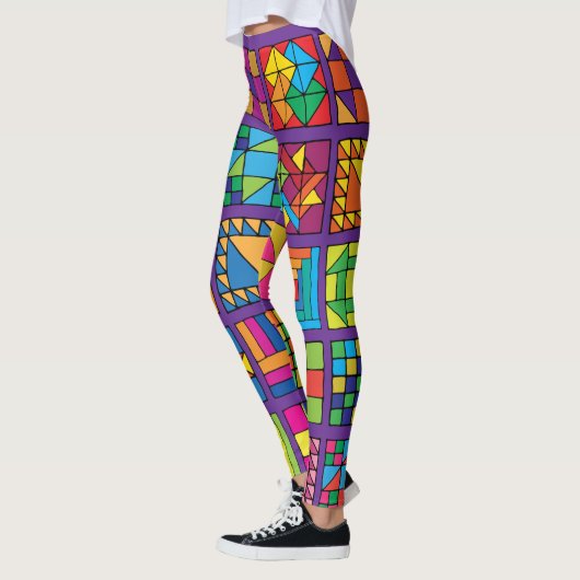 Quilt-blokken met meerdere kleuren als Sampler Leggings (Links)