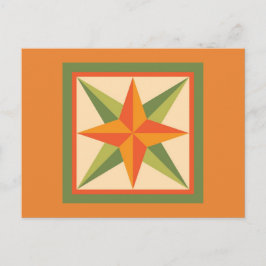 Quilt Briefkaart - Schuine rand ster (oranje/groen