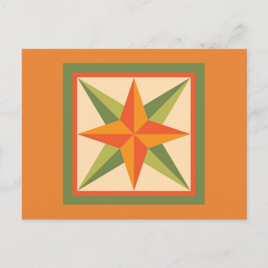 Quilt Briefkaart - Schuine rand ster (oranje/groen (Voorkant)