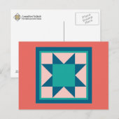 Quilt Briefkaarten - Sawtandster (blauwgroen/zalm) (Voorkant / Achterkant)