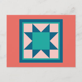 Quilt Briefkaarten - Sawtandster (blauwgroen/zalm)