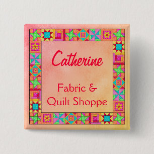 Quilt Business Name Badge Quilt Block Border Art Q Vierkante Button 5,1 Cm
