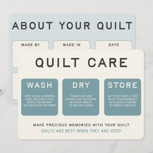 Quilt Care Kaart - blauw ontwerp (Voorkant / Achterkant)