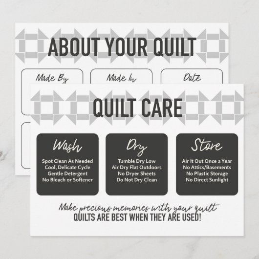 Quilt Care Kaart - Modern design - Zacht grijs (Voorkant / Achterkant)