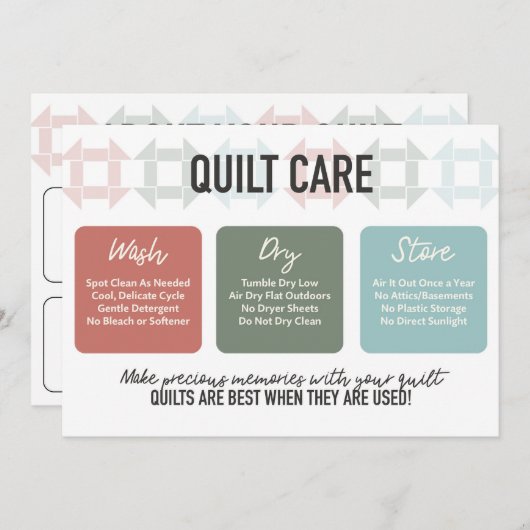 Quilt Care Kaart - Modern kleurrijk design (Voorkant / Achterkant)