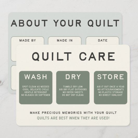 Quilt Care Kaart -  tekst (Voorkant / Achterkant)