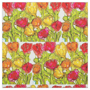 Quilt Fabric Lovitude "Oranje en gele Tulpen" Stof
