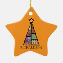 Quilt kerstboom met monogram keramisch ornament