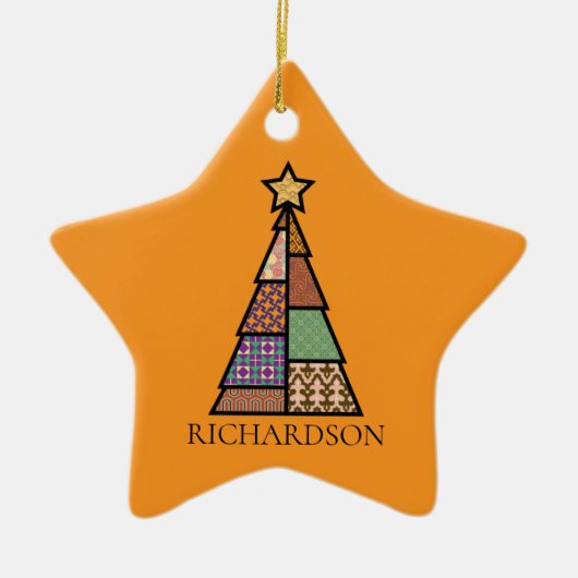 Quilt kerstboom met monogram keramisch ornament (Voorkant)