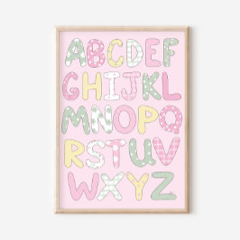 Quilt Kunstprint Set: Alfabet op Roze Achtergrond Poster
