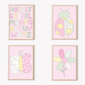 Quilt-kunstprintset: Bloem op roze achtergrond Poster