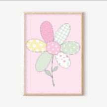 Quilt-kunstprintset: Bloem op roze achtergrond