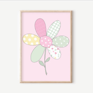 Quilt-kunstprintset: Bloem op roze achtergrond Poster