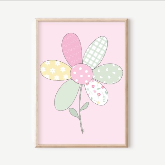 Quilt-kunstprintset: Bloem op roze achtergrond Poster