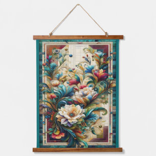 Quilt Look Bloemen Houten Bovenbedekte wandtapijt Hangend Wandkleed