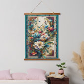 Quilt Look Bloemen Houten Bovenbedekte wandtapijt Hangend Wandkleed (Slaapkamer)