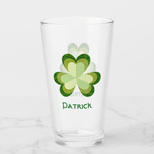 Quilt look Green Shamrock Personalized Glas (Achterkant)