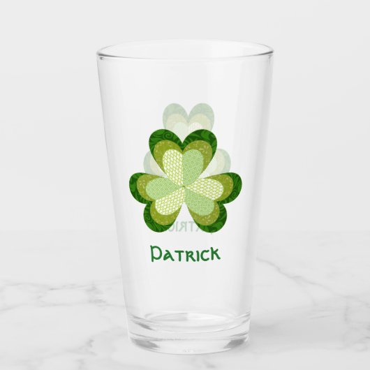 Quilt look Green Shamrock Personalized Glas (Voorkant)