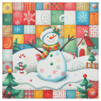 Quilt Look Patchwork Christmas Snowman Stof