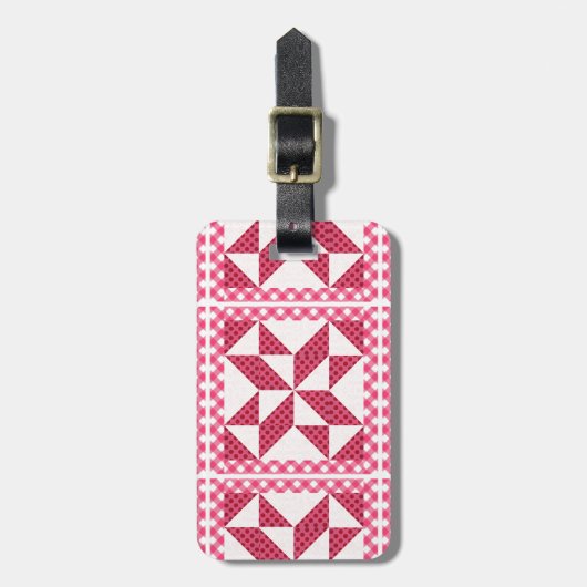 Quilt Look Pink Polka Dots Bagagelabel (Voorkant verticaal)