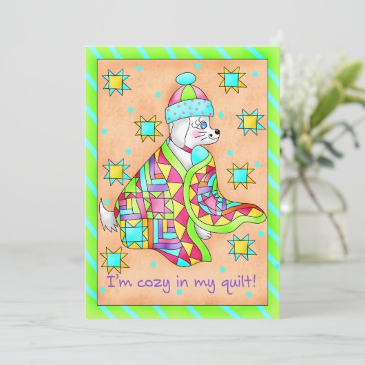 Quilt Lover Dog Invitation aanpasbaar Kaart (Staand voorkant)