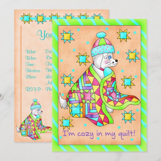 Quilt Lover Dog Invitation aanpasbaar Kaart (Voorkant / Achterkant)
