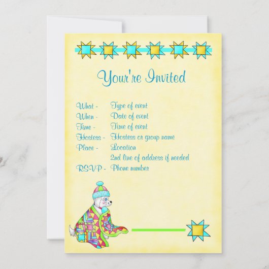 Quilt Lover Dog Invitation Kaart (Achterkant)