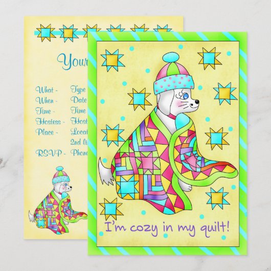 Quilt Lover Dog Invitation Kaart (Voorkant / Achterkant)