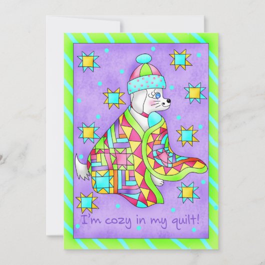 Quilt Lover Dog Invitation Kaart (Voorkant)