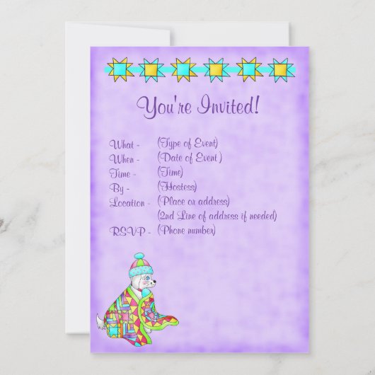 Quilt Lover Dog Invitation Kaart (Achterkant)