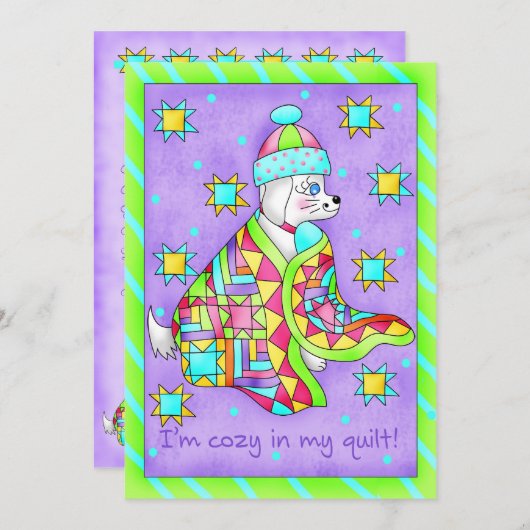 Quilt Lover Dog Invitation Kaart (Voorkant / Achterkant)