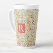 QUILT MOZAÏEK hoge latte Mok + tekst / rood (Linkerhoek)