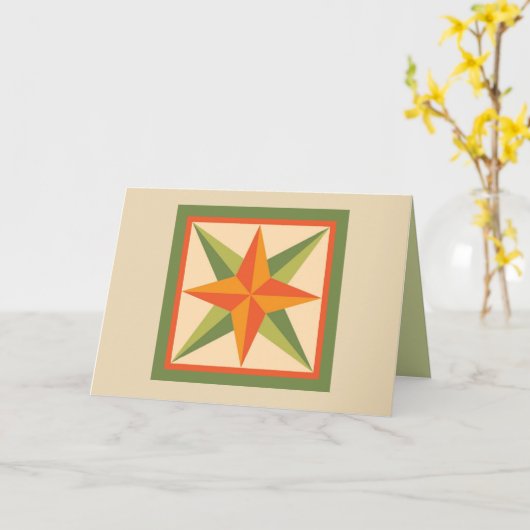 Quilt Note Kaart - Beveled Star (sinaasappel/groen (Gele Bloem)