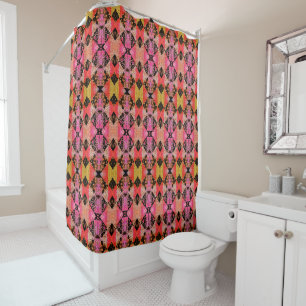 Quilt Patch Black Pink Retro Boho Douchegordijn