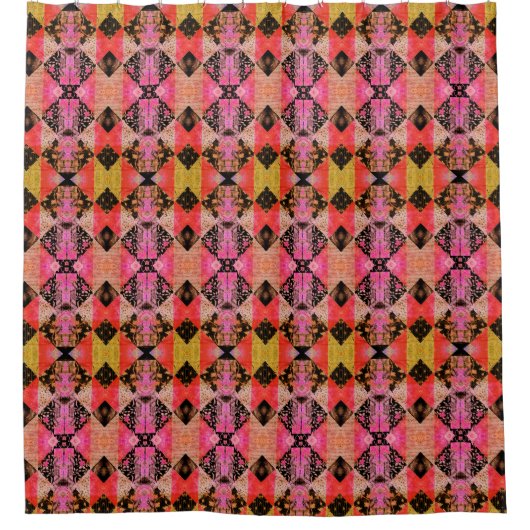 Quilt Patch Black Pink Retro Boho Douchegordijn (Voorkant)