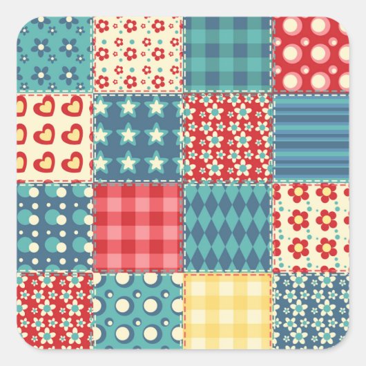  quilt: patchwork achtergrondpatroon. vierkante sticker (Voorkant)