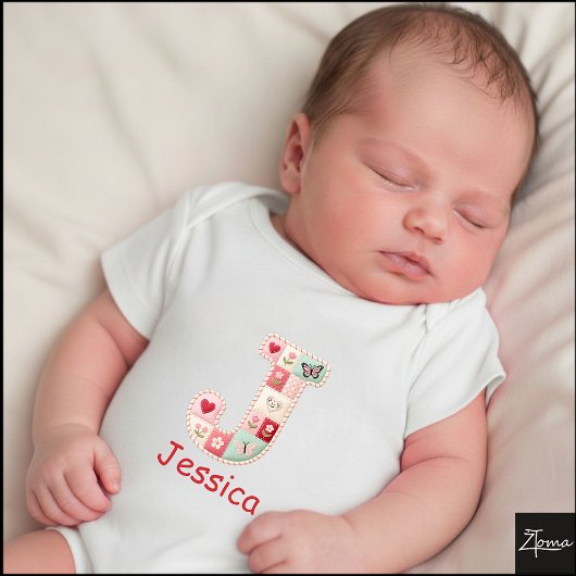 Quilt Patchwork Initiaal Letter J Babykamer Romper