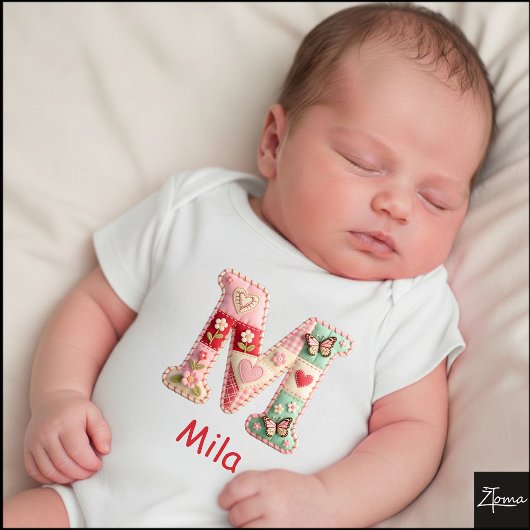 Quilt Patchwork Initiaal Letter M Babykamer Romper