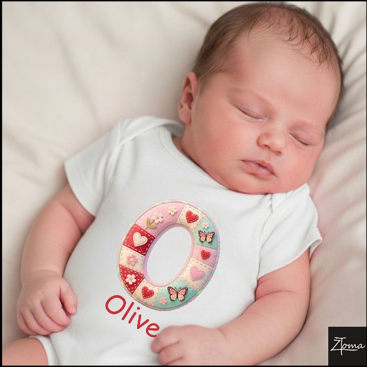 Quilt Patchwork Initiaal Letter O Babykamer Romper
