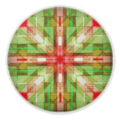 Quilt patroon keramische knop rood groen (Voorkant)