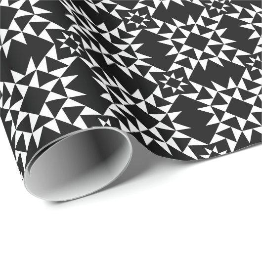 Quilt Pattern 01 - White on Black Cadeaupapier (Rol Hoek)