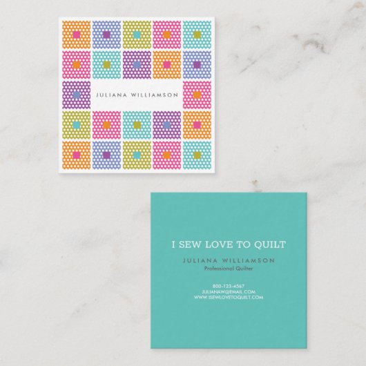 Quilt Pattern Polka Dot Fabric Vierkante Visitekaartje (Voorkant / Achterkant)