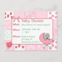 Quilt Roze Meisje Baby shower Uitnodiging