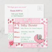 Quilt Roze Meisje Baby shower Uitnodiging Briefkaart (Voorkant / Achterkant)