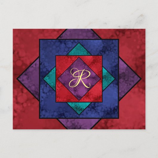 Quilt Square Monogram Briefkaart (Voorkant)