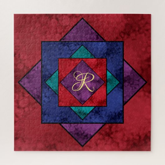 Quilt Square Monogram Legpuzzel (Verticaal)