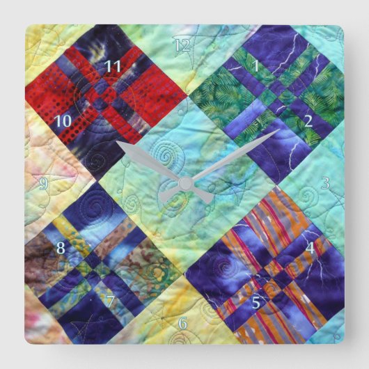 Quilt Squares Afbeelding in batiks Vierkante Klok (Voorkant)
