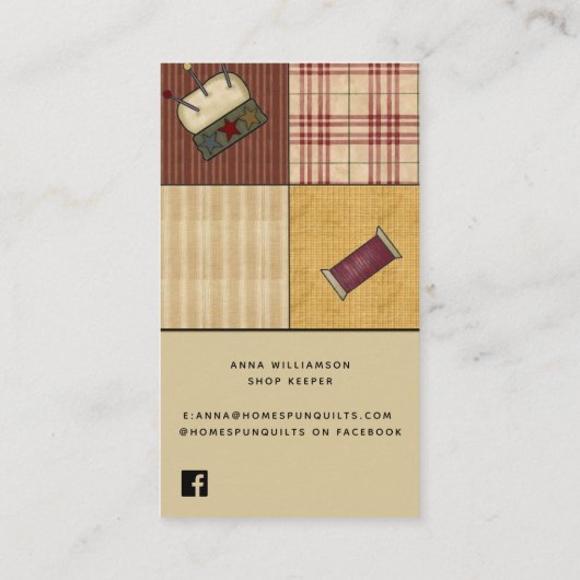 Quilt Squares Rustic Country Visitekaartje (Achterkant)
